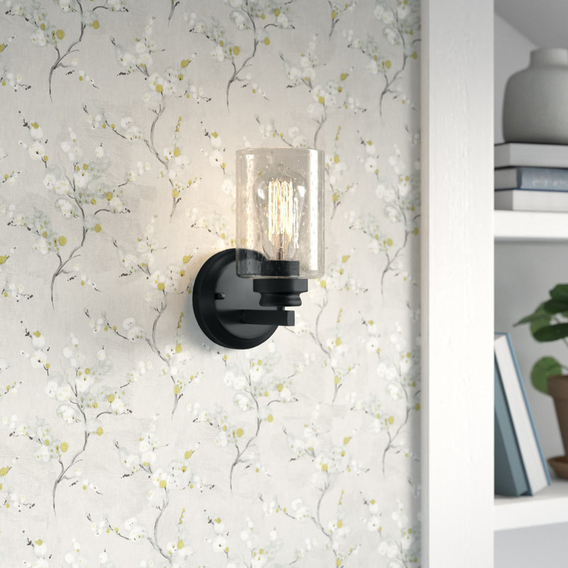 Deitre Armed Sconce, Clear Seeded, Flat Black