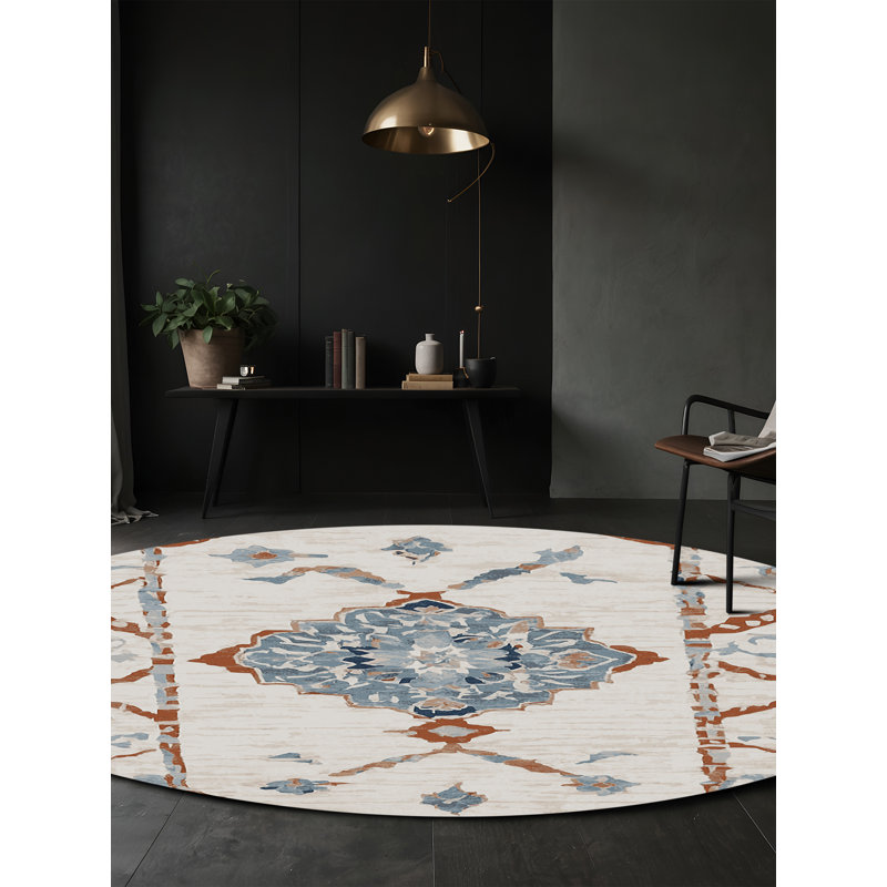 Machine Washable Gray Area Rug, Round 5'