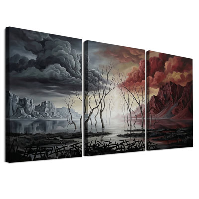 " Split Fire And Ice Landscape With Bare Trees " 3 - Pieces