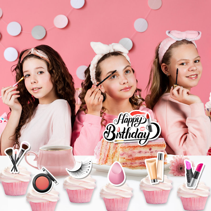 Décorations pour gâteaux de maquillage, 24 pièces de petits gâteaux de maquillage / petits gâteaux de fête de maquillage + 1 pièce de gâteau pour thème de maquillage