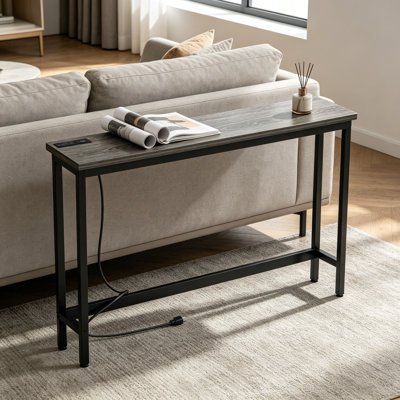 Sofa Table With Outlet, Narrow Console Table For Behind Couch, Entryway Or Hallway, Built-In Charging Station With USB Ports And AC Outlets, Sturdy One-Piece Tabletop Design