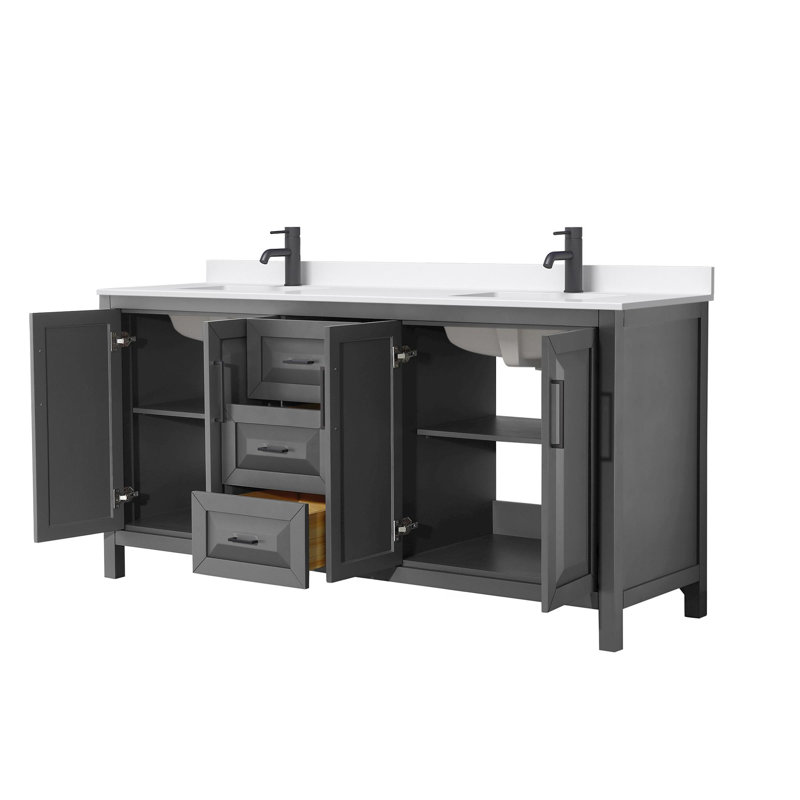 Daria 72'' W Vanity, Gray, Matte Black, White Quartz