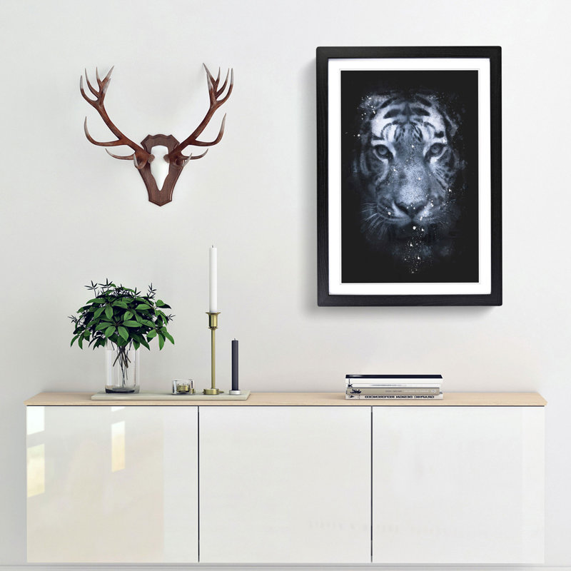 Tiger Portrait - Framed Print, 45cm H x 33cm W x 2cm D, Black Framed