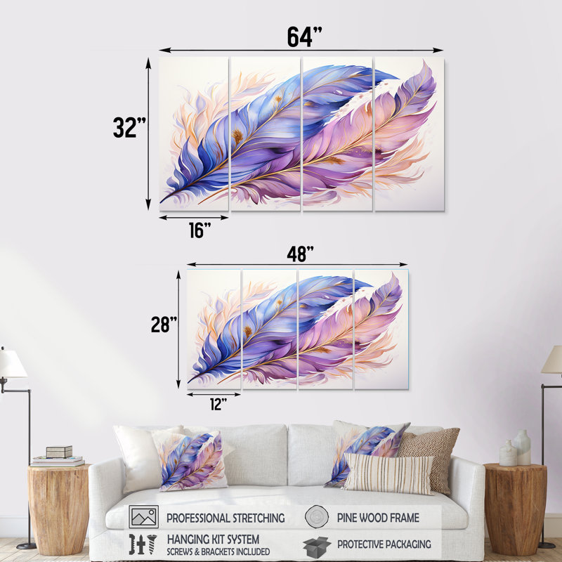 Phelan - FeathersWall, art mural pour le salon, 4 pièces, H 28 po x l 48 po