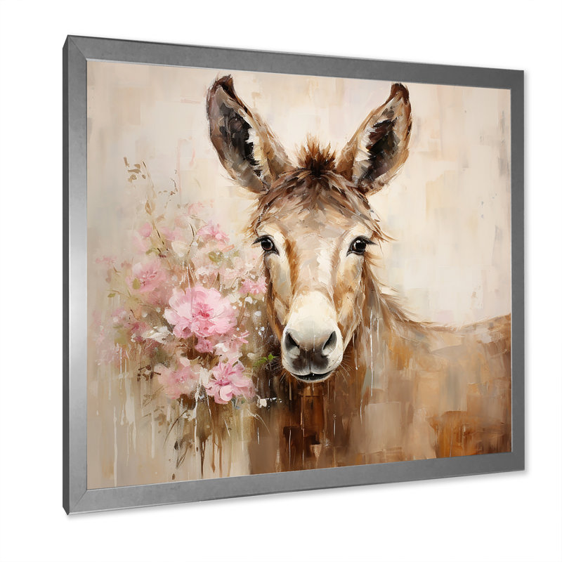 Portrait rétro d'âne brun I - art mural âne, Cadre simple blanc, H 30 po x l 30 po x P 1,5 po