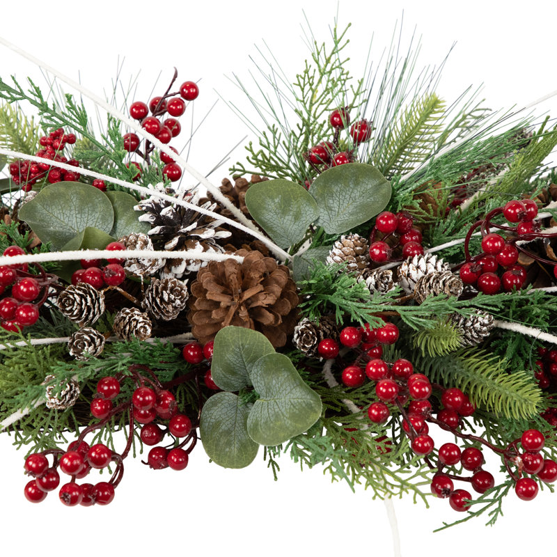 9 in. Lighted Fresh Faux Artificial Berry and Birch Swag