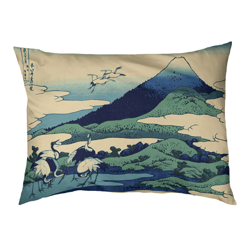 Coussin de concepteur japonais pour grues Burkart, L 42 po x l 52 po, Vert / beige / noir