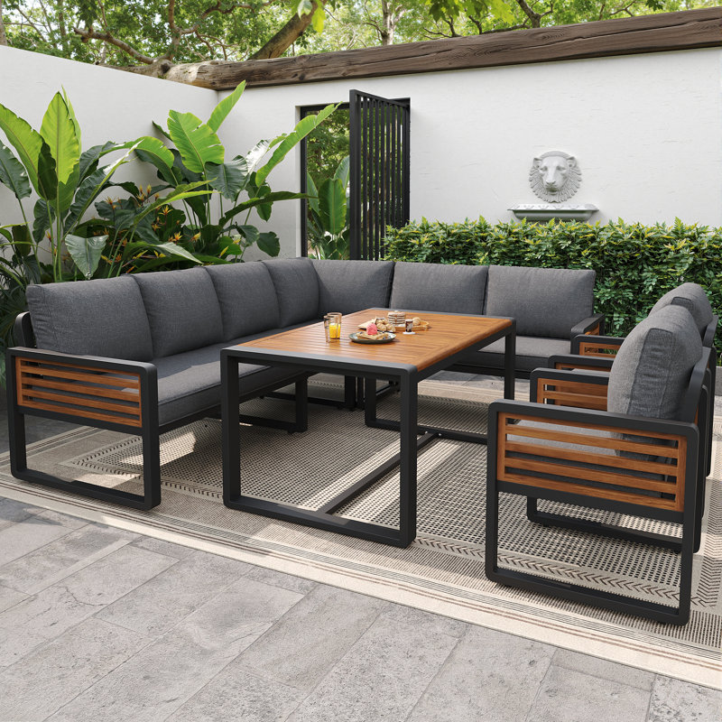 8 - Person Patio Dining Set Rectangular Table, Grey