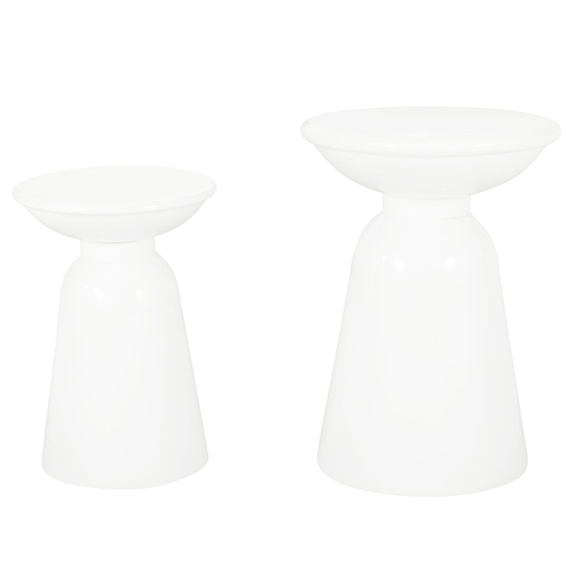 Tables de bout modernes en métal S / 2, thermolaquées blanches avec structure en fer robuste et piédestal élégant pour une paire de tables de rangement de bureau, design minimaliste stable