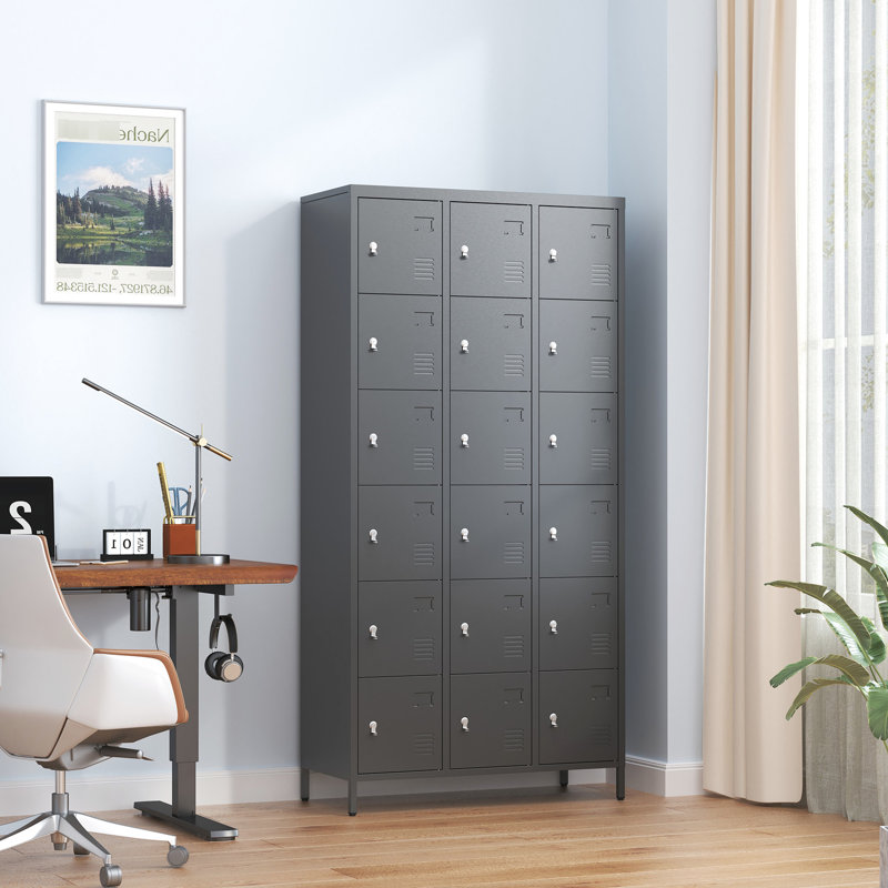 18 casiers en métal 18 portes, H 72 po - Armoire spacieuse pour tous vos besoins de rangement Finition noire, Noir