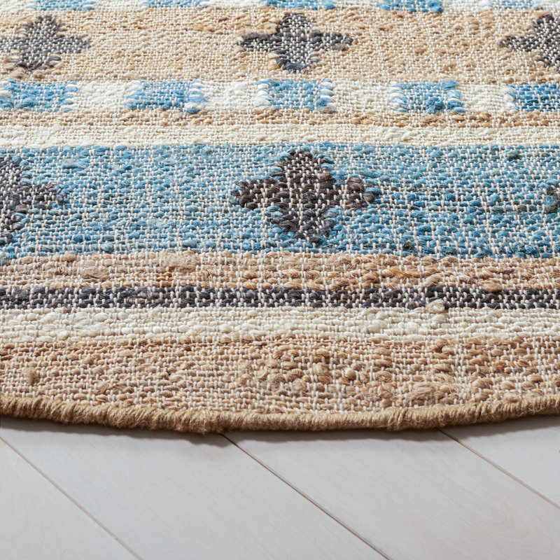 Kilim Flat Weave Jute Southwestern Rug, Round 7'