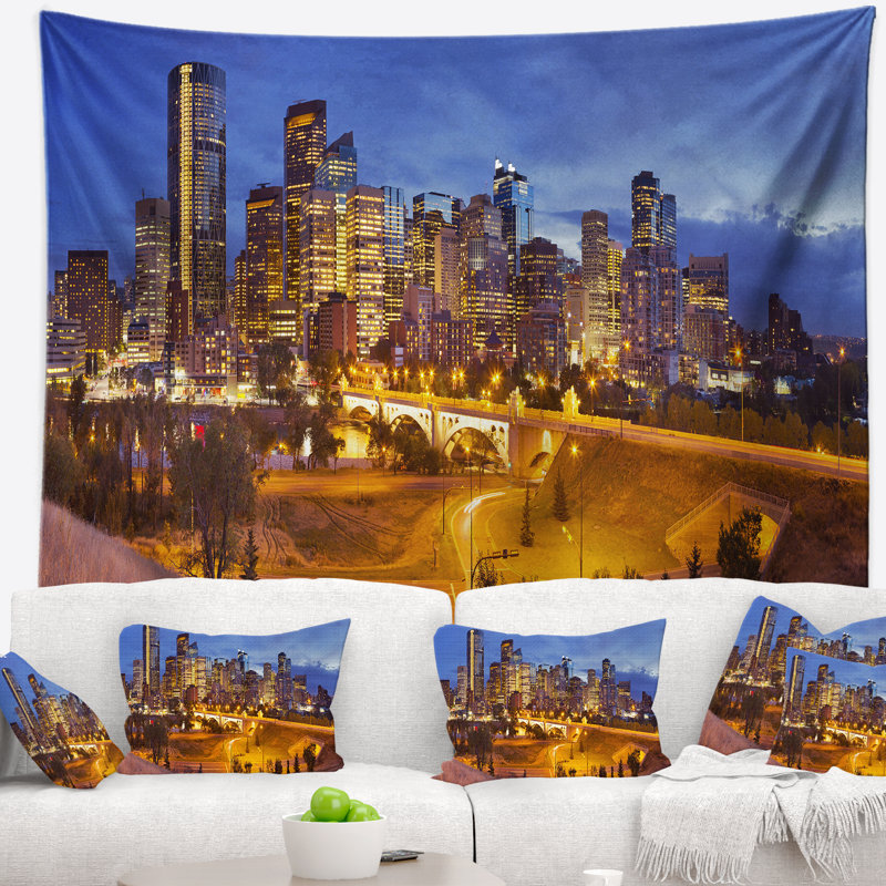 Tapisserie de paysage urbain de Calgary la nuit, H 68 po x l 80 po