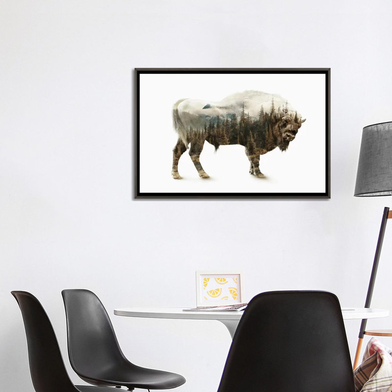 « bison » par riza peker-impression sur image, Toile encadrée de bois rustique foncé, H 40 po x l 60 po x P 1,5 po
