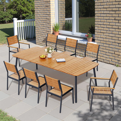 8 - Person Aluminum Outdoor Dining Set with Umbrella Hole, Stacking Armless and Armed Chairs