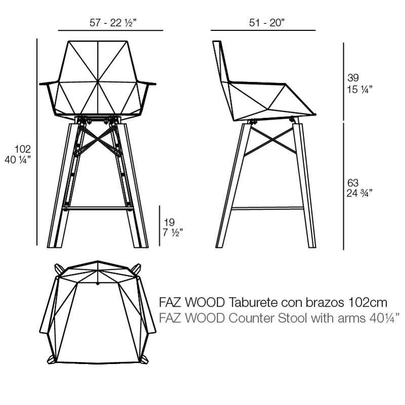 Faz Wood - Counter Stool With Arms - Set Of 4 - Basic/Injection, Ecru/Oak