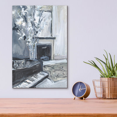 Art mural en verre Epic Art «Piano and Fireplace» par Jadei, 12 po x 16 po