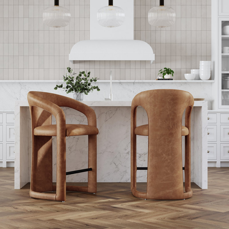 Archie Distressed Leather Stool, Maple Brown