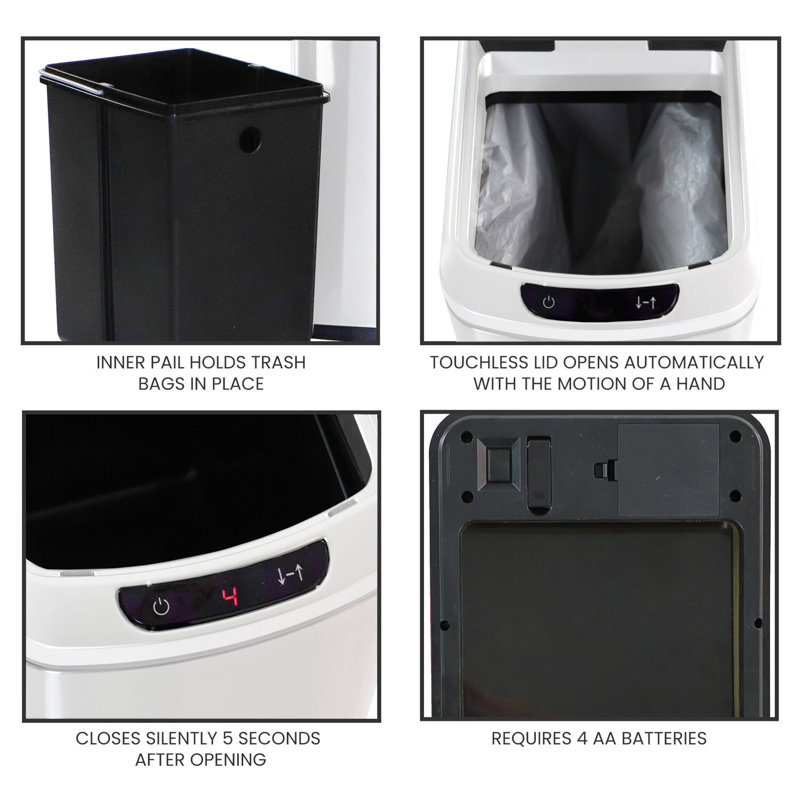 White Stainless Steel Touchless Trash Can with Sensor Lid