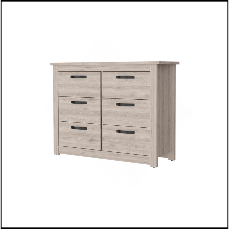 Commode double à six tiroirs Westport, plateau supérieur, quincaillerie en métal