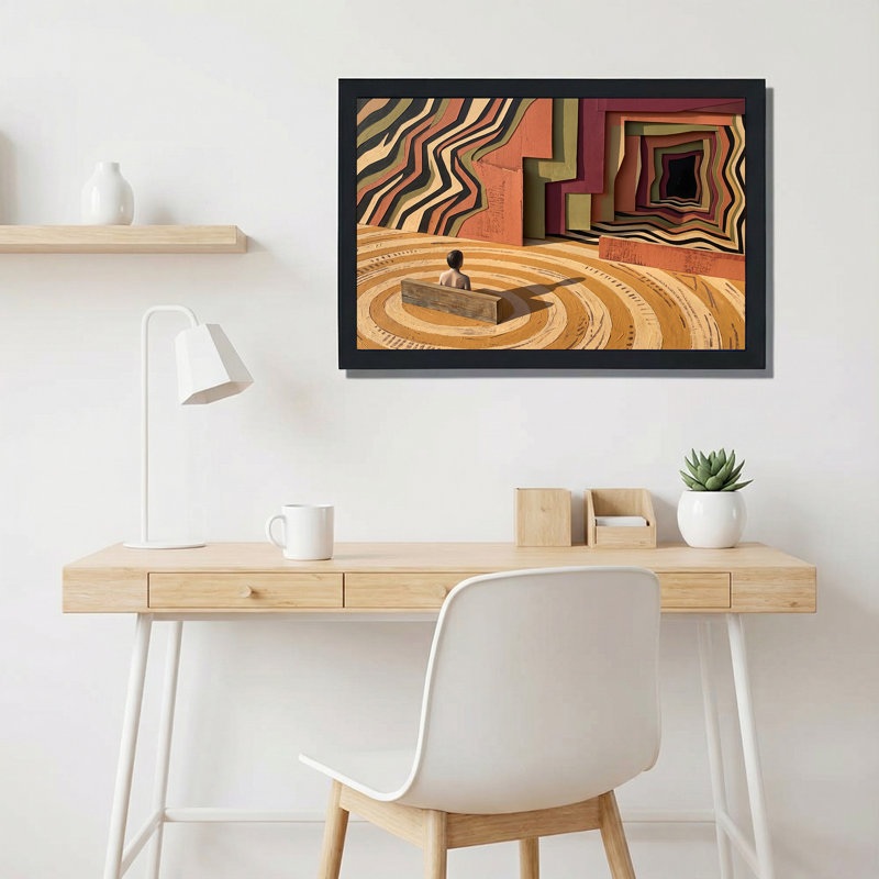 Art sur toile, figure sur un banc, H 12 po x l 18 po
