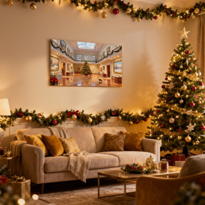 «Christmas Christmas Tree Gallery Hall», ensemble de 3 reproductions d'art sur toile