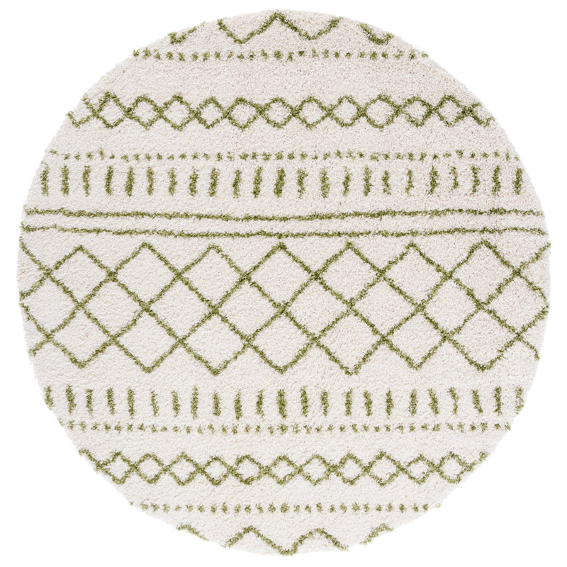 Develin Performance Chevron Rug, Round 6'7", Ivory/Green