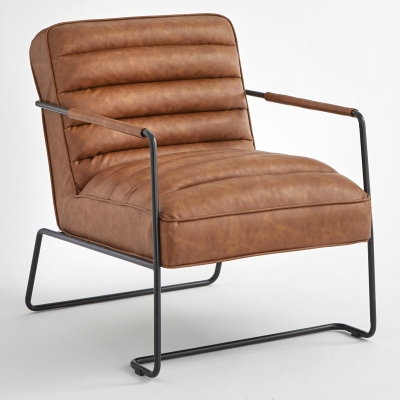 Faux Leather Armchair, Camel Brown Faux Leather
