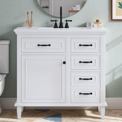 Bathroom Vanity With Ceramic Sink, Cabinet, Drawers, Adjustable Shelf And Zinc Alloy Handles