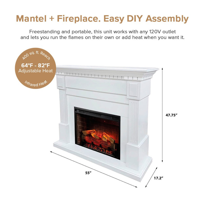Modern Ember Augustine Mantel Package with 28" Electric Fireplace - Alexa & Google Asst Compatible, White