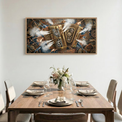 Steampunk accordéon, reproduction d'art sur toile encadrée, ensemble de 1 x 58 x 28 pouces