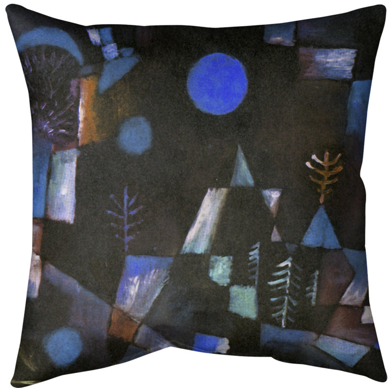 Coussin décoratif pleine lune, 20 po x 20 po, Bleu, Polyester sergé