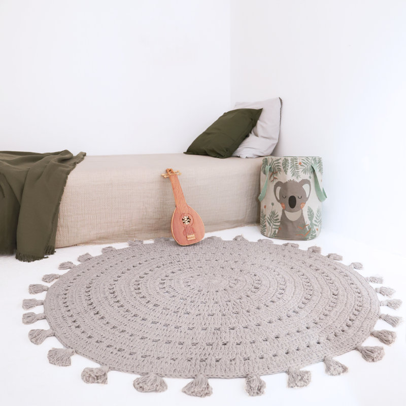 Round Sumiton Solid Colour Cotton Hand Woven 120cm X 120cm Area Rug