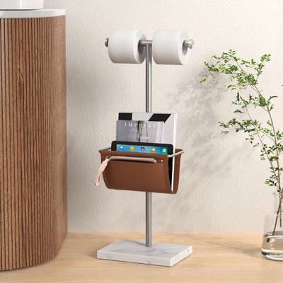 Porte-papier hygiénique KES avec porte-revues pour salle de bain, porte-revues et double rouleau de papier hygiénique sur pied, base en marbre lestée