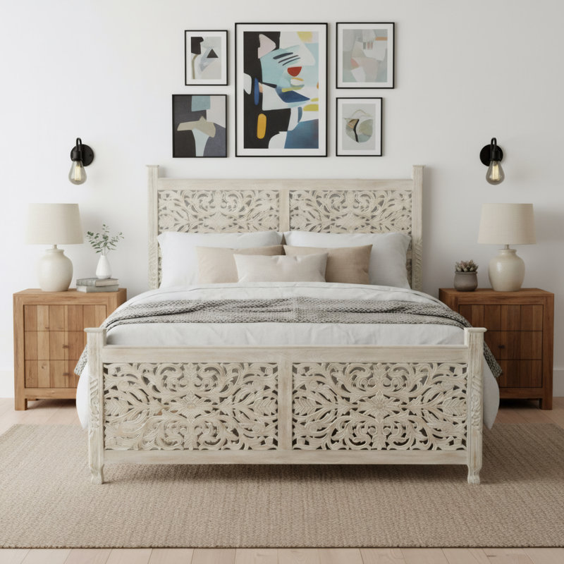 Harleen Solid Wood Standard Bed, Queen, White