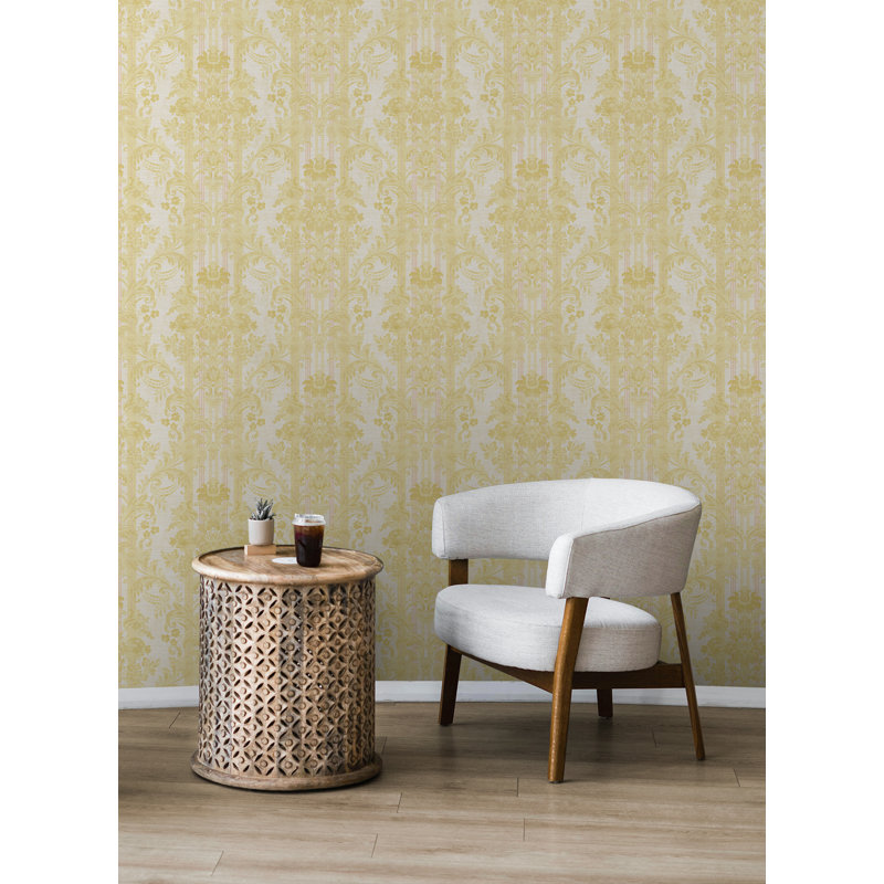 Papier peint rayé damassé Seabrook Designs, Rosé