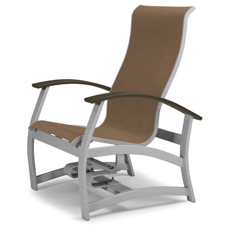 Askar Swivel Powder Coated Aluminum Outdoor Lounge Chair, White 6D Sunbrella®, Beachwood P40, Textured Silver