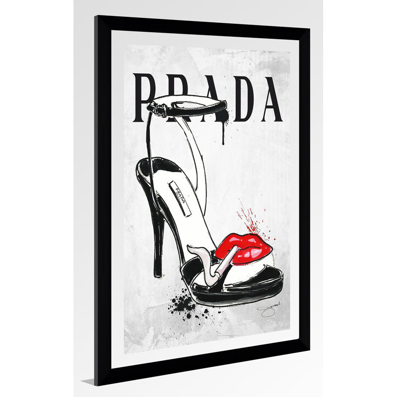 « fumer chaussure prada », impression grise, H 39,5 po x l 27,5 po x P 0,75 po, Acrylique avec cadre noir