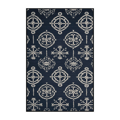 Washable Navy blue and white Nautical Area Rug