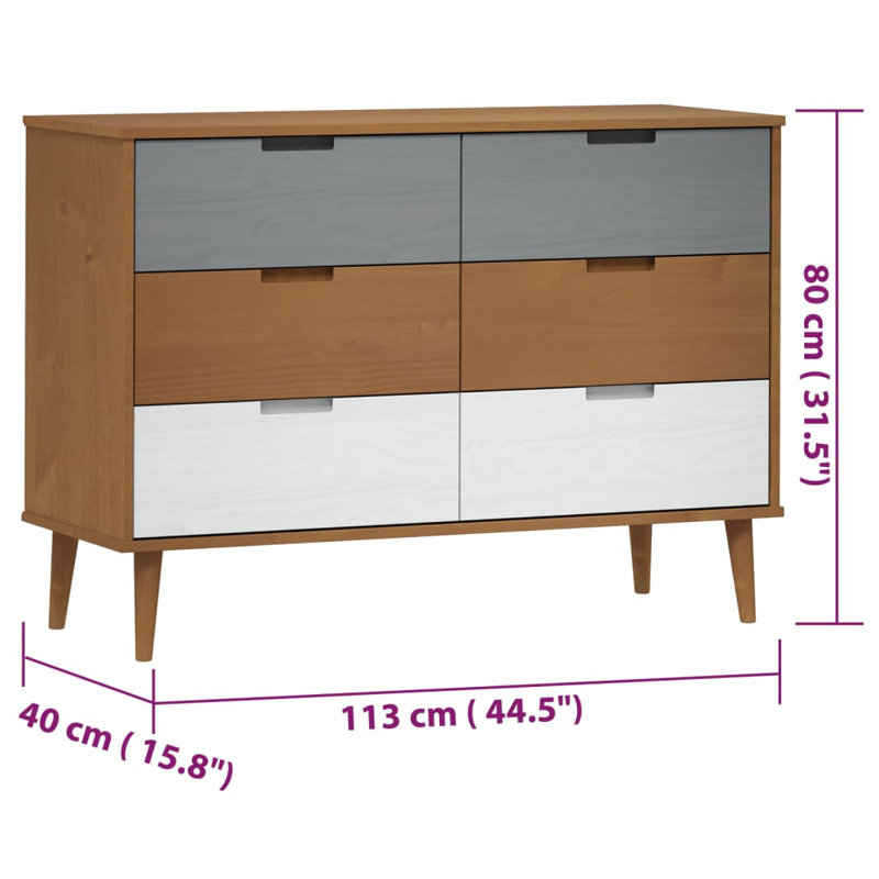 Hollin Solid Wood 113cm W 6 - Drawer Chest of Drawers