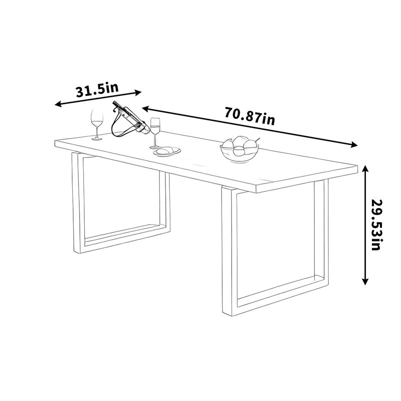 Table de salle à manger rectangulaire en bois massif noir, H 29,53 po x L 70,87 po x l 31,5 po