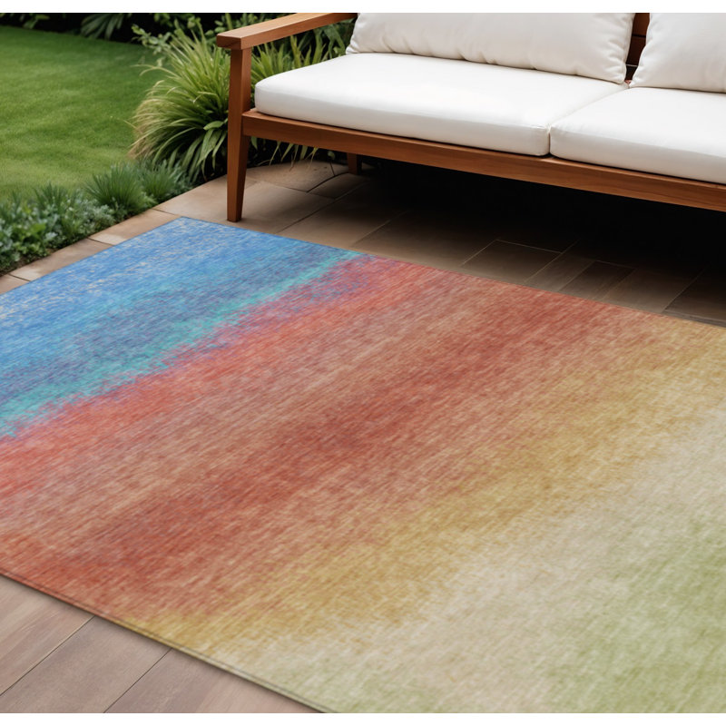 Tapis extérieur lavable intérieur corail et bleu 10 pi x 14 pi