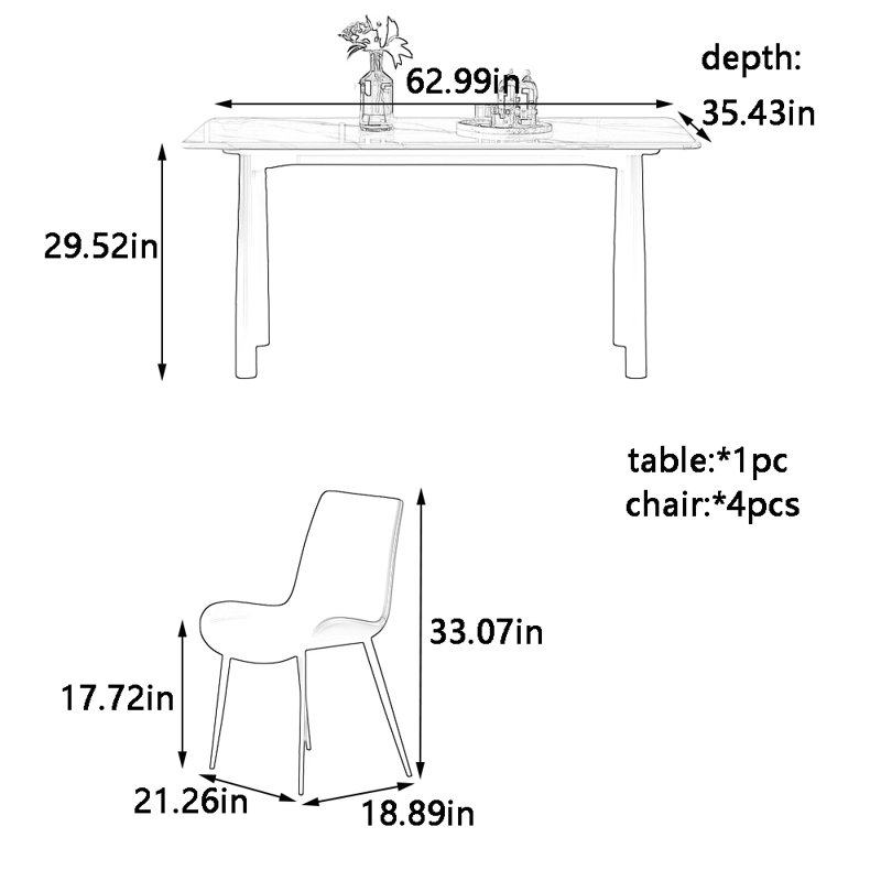 Ensemble de table et chaises Smooth Rock Plate, H 29,52 po x L 62,99 po x l 35,43 po