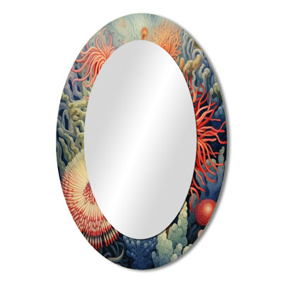 Beautiful Deep Sea Anemones Retro Harmony IV - Animals Oval Decorative Mirror On Metal