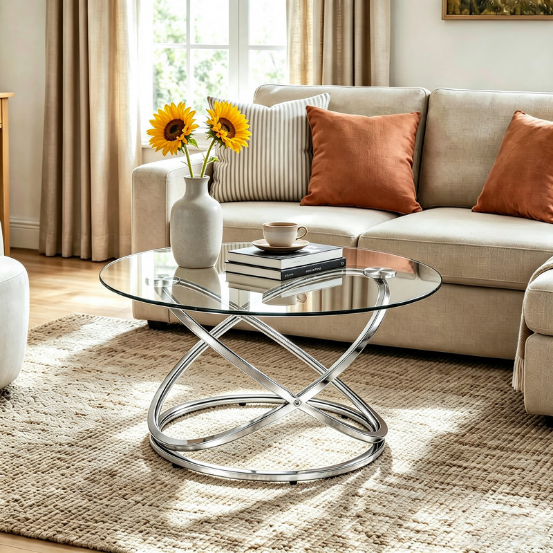 Table basse en marbre Reepham, Plateau transparent / base chromée