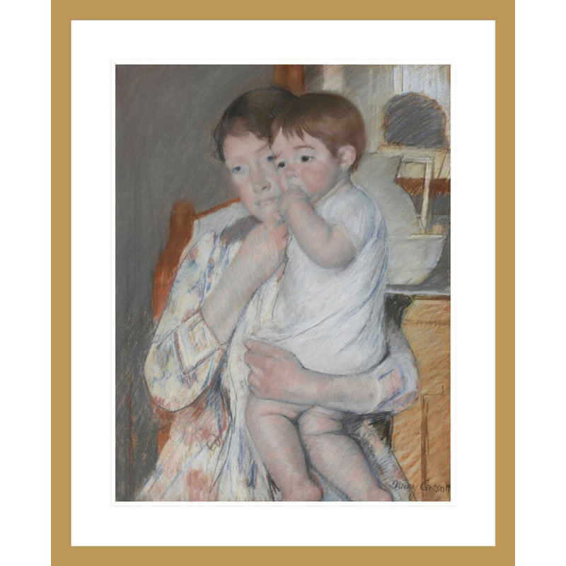 Femme et enfant devant une tablette où sont posés un broc et une cuvette par Mary Cassatt, H 28,64 po x l 23,5 po