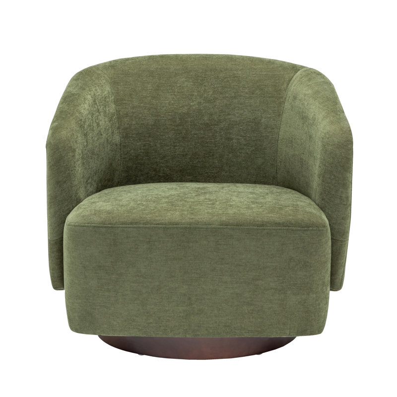 Modern Upholstered Swivel Barrel Chair, Accent Chairs with Wood Base for Living Room, Performance Fabric