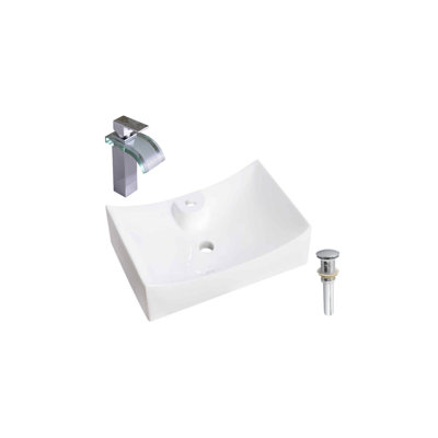 Lavabo de salle de bain vasque rectangulaire en céramique blanche avec robinet