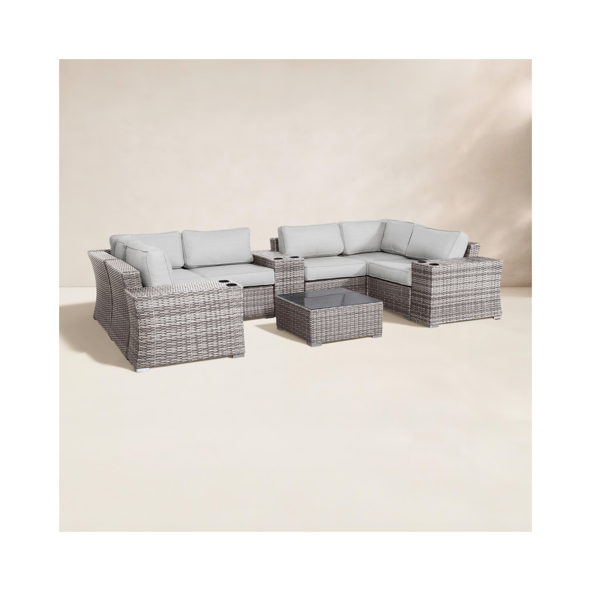 Saffi Fully Assembled 10 Piece Sectional Seating Group with Cushions, Mixed Gray, Olefin Gray