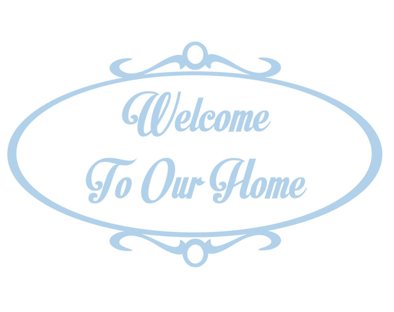Décalcomanie murale welcome to home, H 36 po x l 60 po x P 0,01 po, Bleu poudré