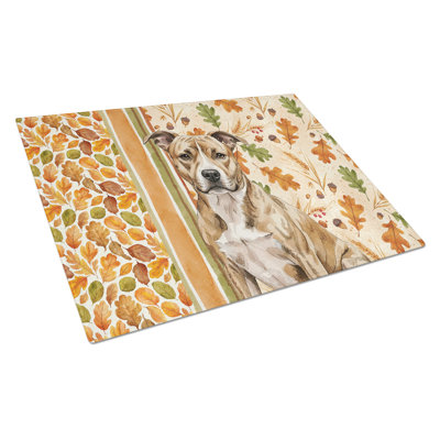 Brindle American Staffordshire Terrier Heirloom Fall Glass Cutting Board
